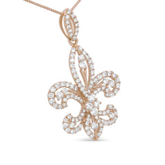 Embrace Royal Elegance: 14K Yellow Gold Fleur de Lis Pendant Necklace with 1.00cttw Diamonds