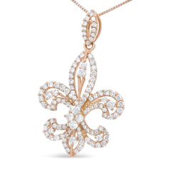 Embrace Royal Elegance: 14K Yellow Gold Fleur de Lis Pendant Necklace with 1.00cttw Diamonds