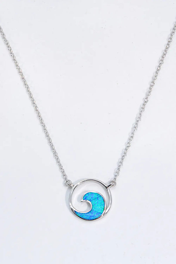 Dive into Mesmerizing Beauty: Opal Wave Pendant Necklace with Captivating Play-of-Color