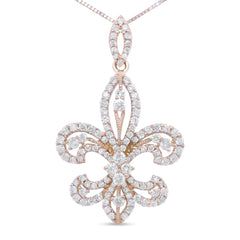 Embrace Royal Elegance: 14K Yellow Gold Fleur de Lis Pendant Necklace with 1.00cttw Diamonds