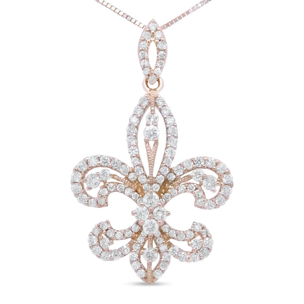 Embrace Royal Elegance: 14K Yellow Gold Fleur de Lis Pendant Necklace with 1.00cttw Diamonds
