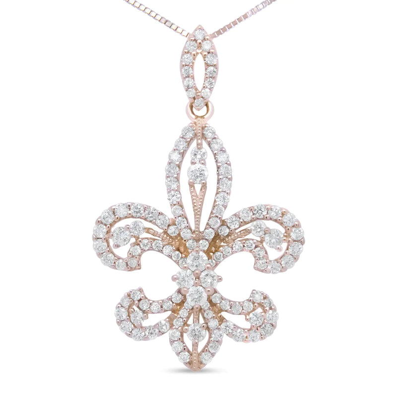 Embrace Royal Elegance: 14K Yellow Gold Fleur de Lis Pendant Necklace with 1.00cttw Diamonds