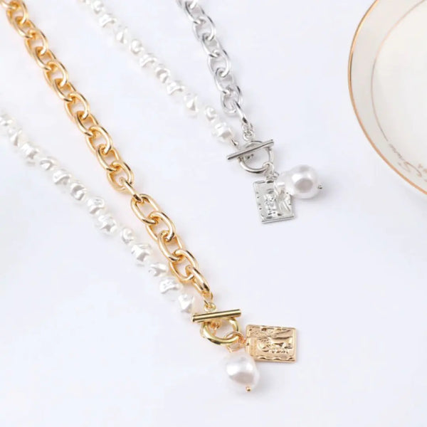Two-Tone Pearl & Chain Necklace | 20