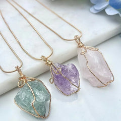 Natural Gemstone Necklace Chakra Stone Pendant Energy Healing Crystal with Chain