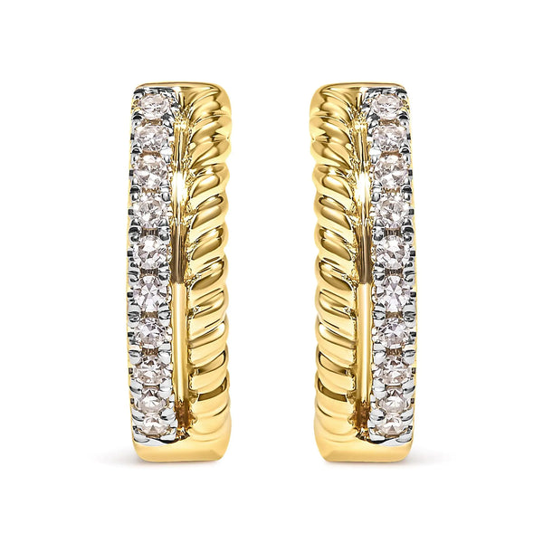 Dazzling 10K Yellow Gold Huggy Hoop Earrings with 20 Natural Diamonds – Timeless Radiance, Unmatched Sparkle