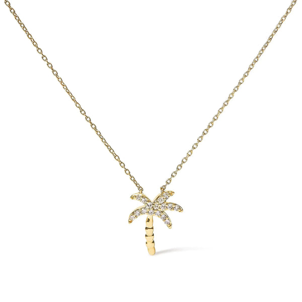 Radiant Palm Elegance 10K Yellow Gold Diamond Necklace