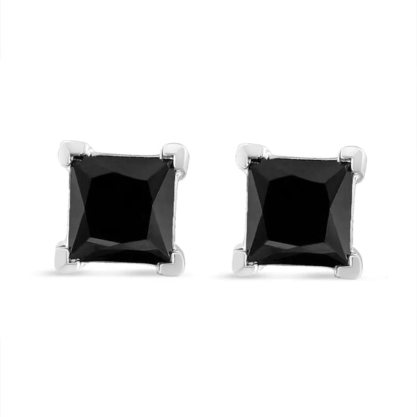 Unleash Your Inner Radiance: Bold Princess-Cut Black Diamond Stud Earrings in 14K White Gold